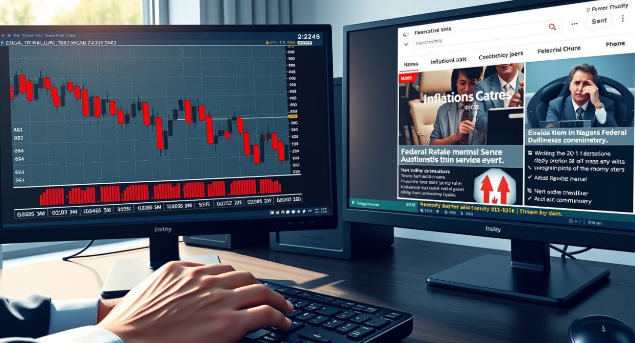 AUD/USD currency pair chart showing decline as US Dollar strengthens on inflation fears