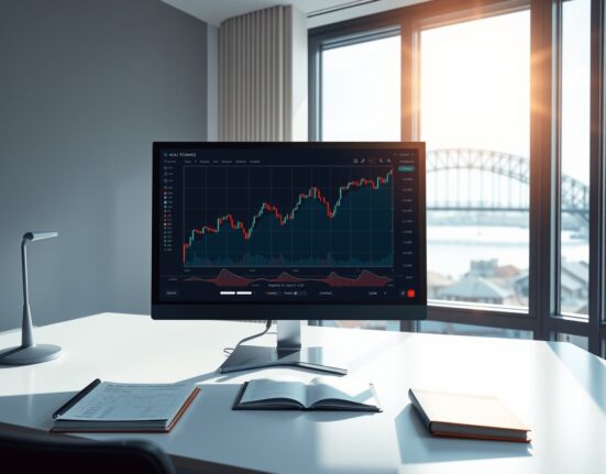 AUD/USD trading analysis showing Australian dollar strength against US dollar on forex trading monitor