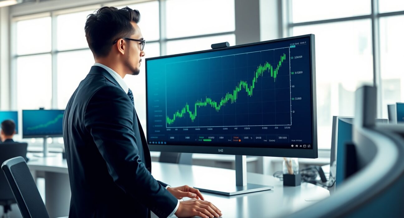 Traders analyzing a rising AUD/USD forex chart following US-Iran talks and US PPI data.