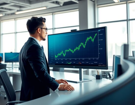 Traders analyzing a rising AUD/USD forex chart following US-Iran talks and US PPI data.