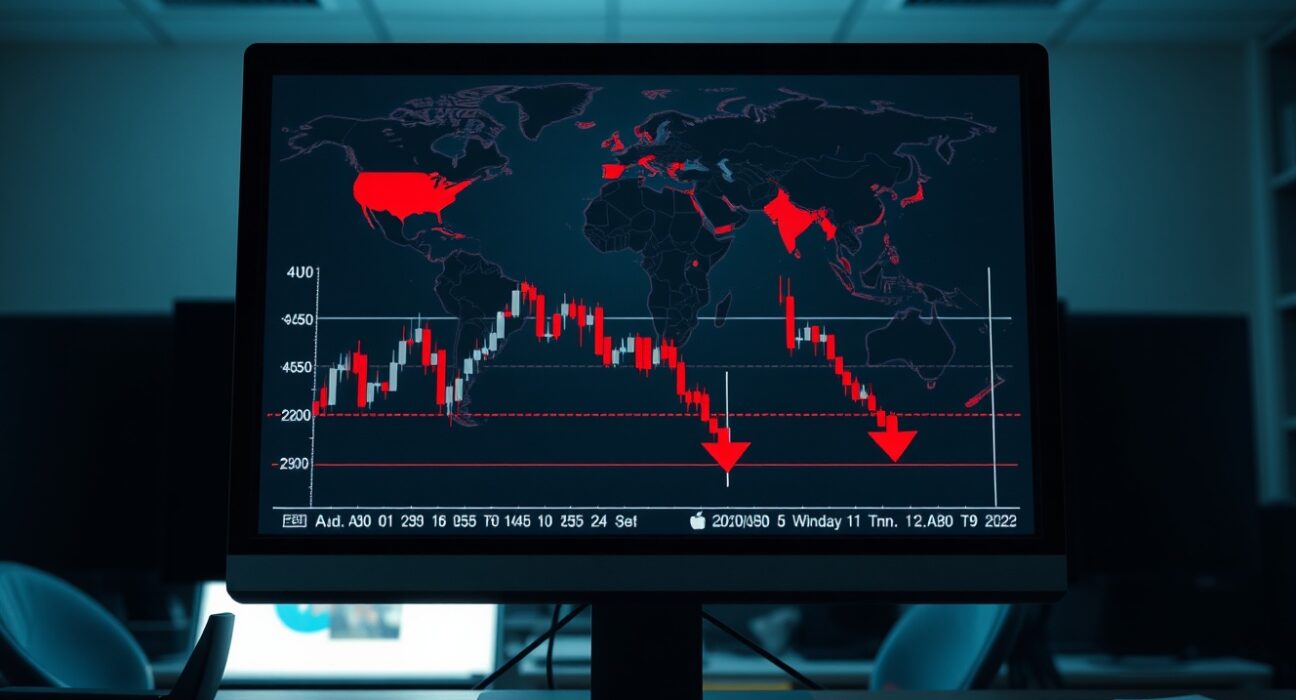 AUD/USD slides on a forex chart as US Dollar gains strength amid geopolitical tensions before the Federal Reserve decision.