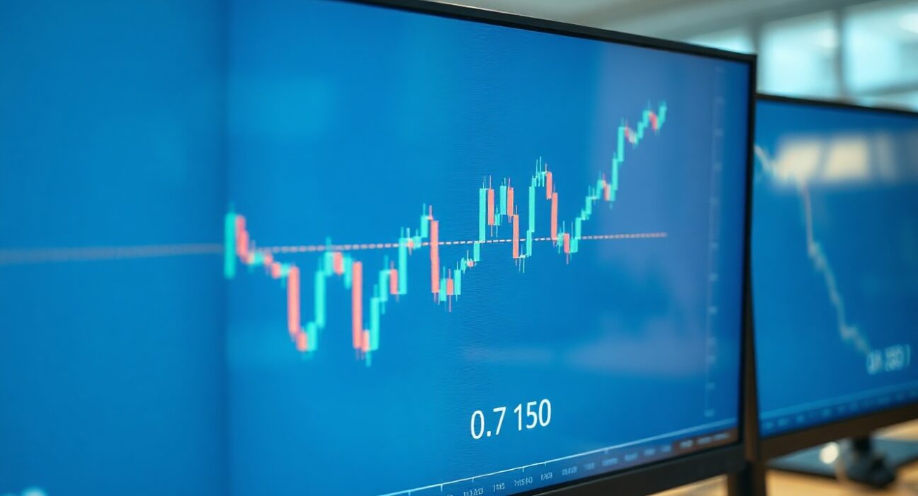 AUD/USD forex chart showing price approaching 0.7150 resistance level near the nine-day EMA
