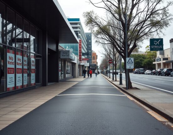 Quiet Australian street with fewer help wanted signs, reflecting a cooling job market in June.