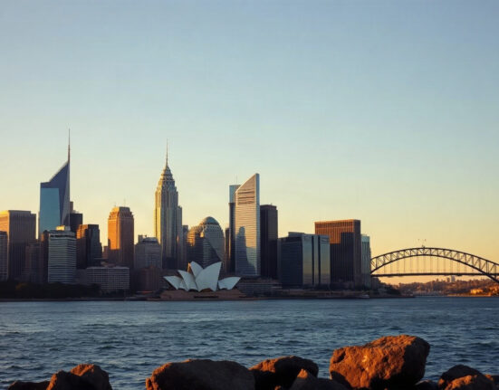 Sydney CBD skyline at sunset, representing Australian corporate sector performance.