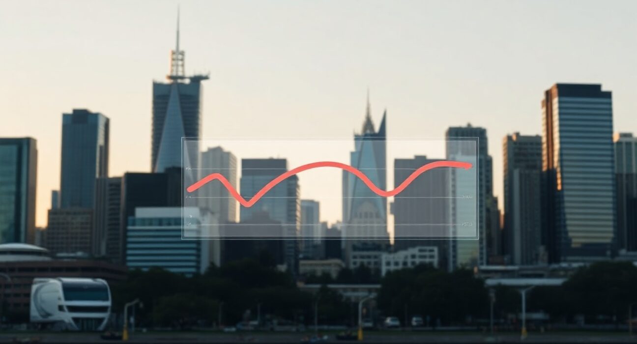 Sydney skyline at dawn with a subtle financial chart overlay representing easing inflation.