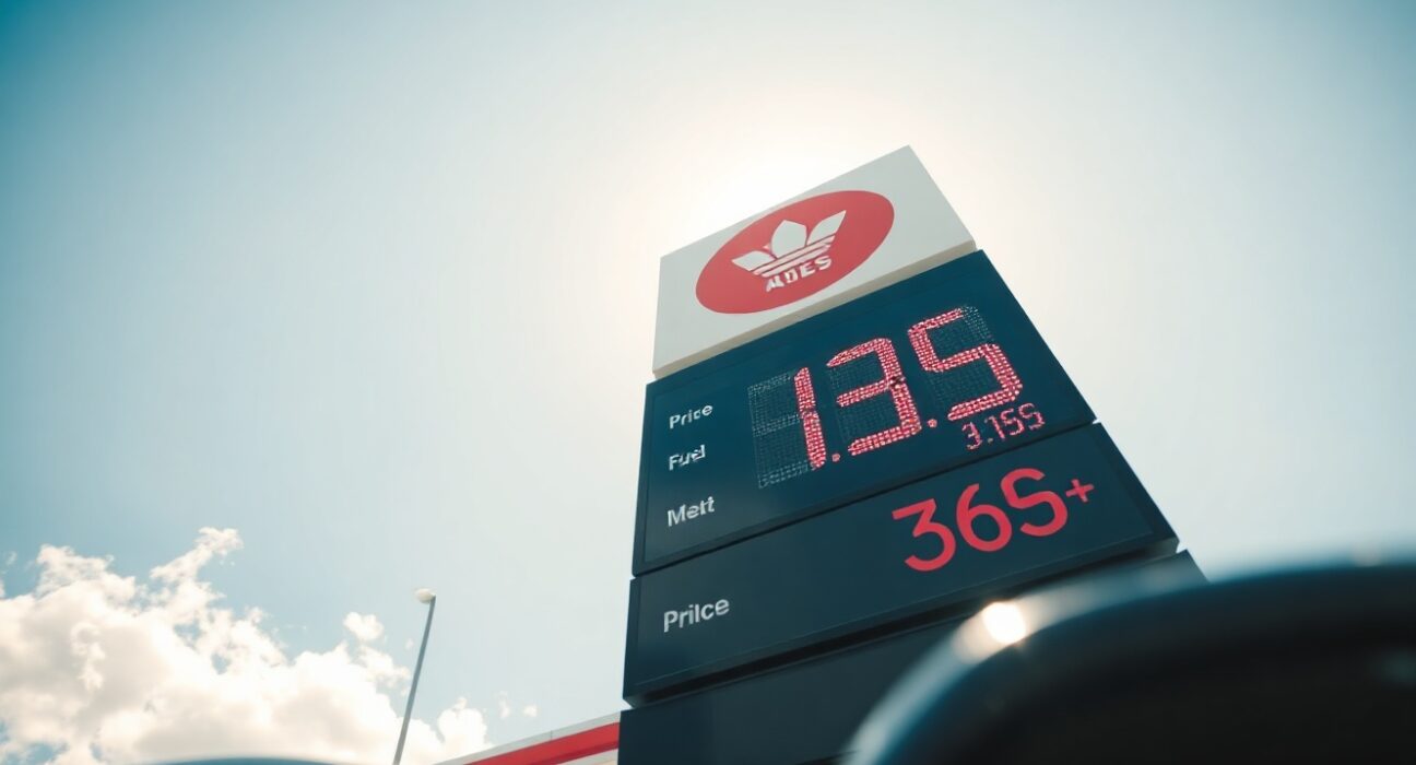 Fuel price sign at an Australian service station showing a price drop, with a car at the pump in the background.
