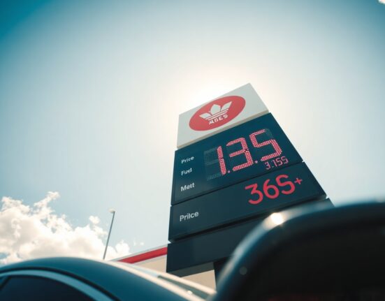 Fuel price sign at an Australian service station showing a price drop, with a car at the pump in the background.