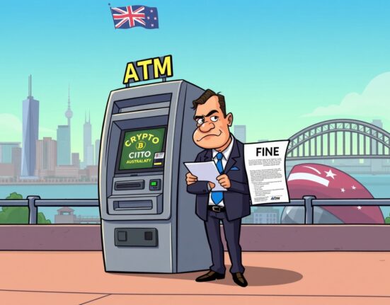 An Australian regulator issuing a fine to a crypto ATM Australia operator, symbolizing stricter financial oversight.
