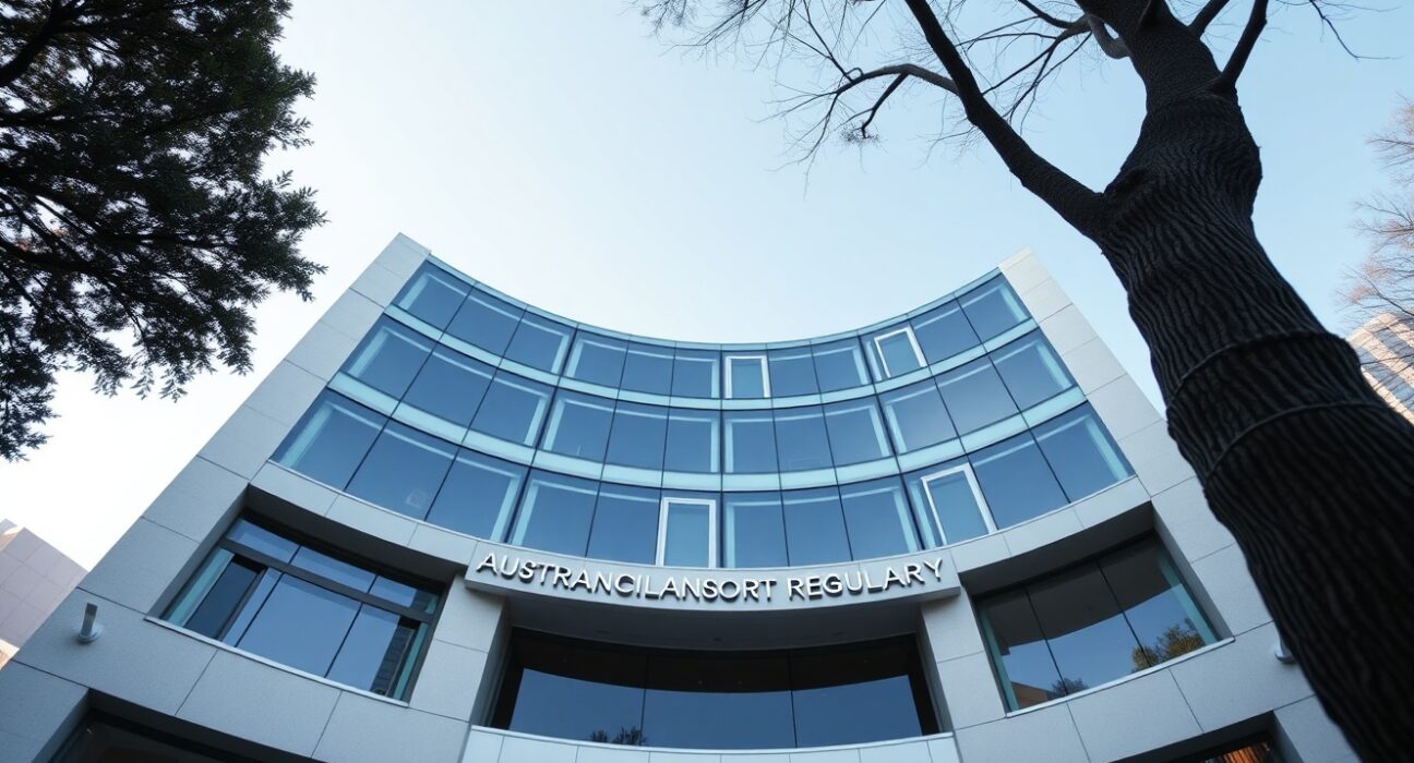 Exterior of AUSTRAC headquarters in Canberra, Australia, under clear daylight