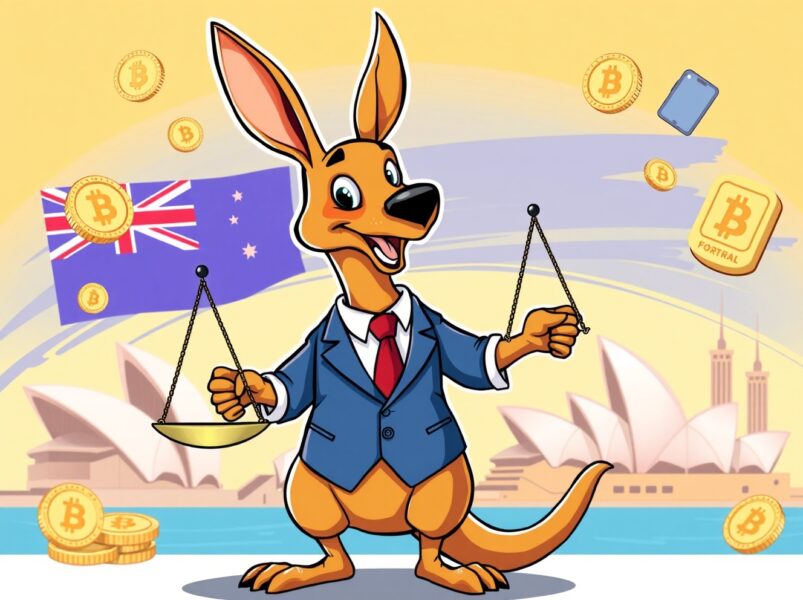 Australia's crypto regulatory framework illustrated as balanced scales protecting digital assets