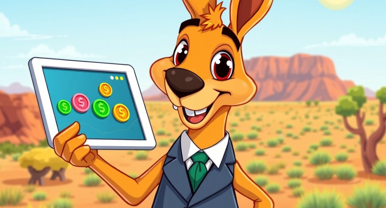 A cartoon kangaroo symbolizing Australia's bold move to ease stablecoin regulations for crypto businesses.