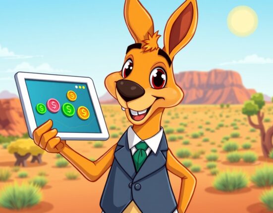 A cartoon kangaroo symbolizing Australia's bold move to ease stablecoin regulations for crypto businesses.