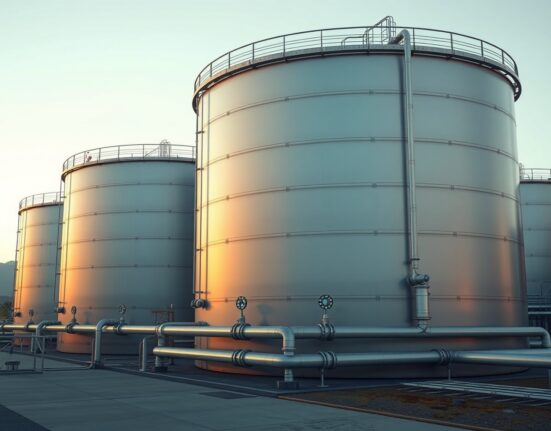Australia's strategic fuel reserve storage tanks at a terminal, representing the release of petrol and diesel for energy security.