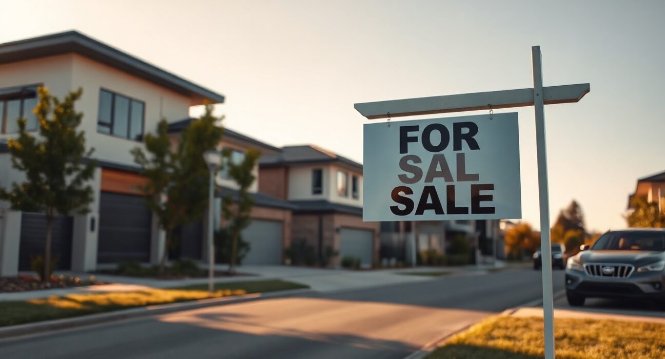 For Sale sign in front of modern Australian houses, representing the cooling investment property market