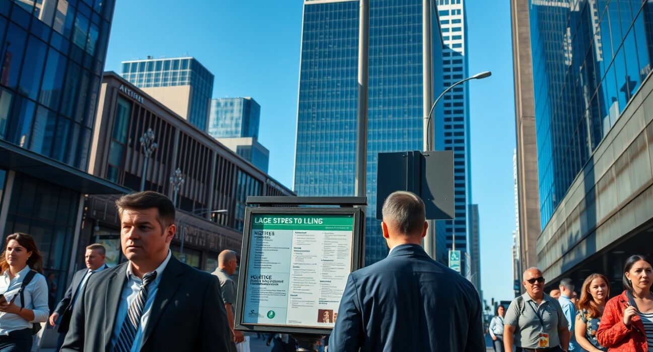 People in a city street, with some looking at job listings, illustrating Australia's labour market dynamics.