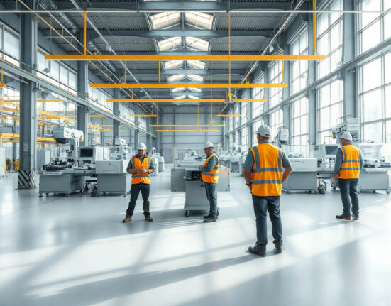 Workers monitor production lines inside a modern Australian manufacturing facility.
