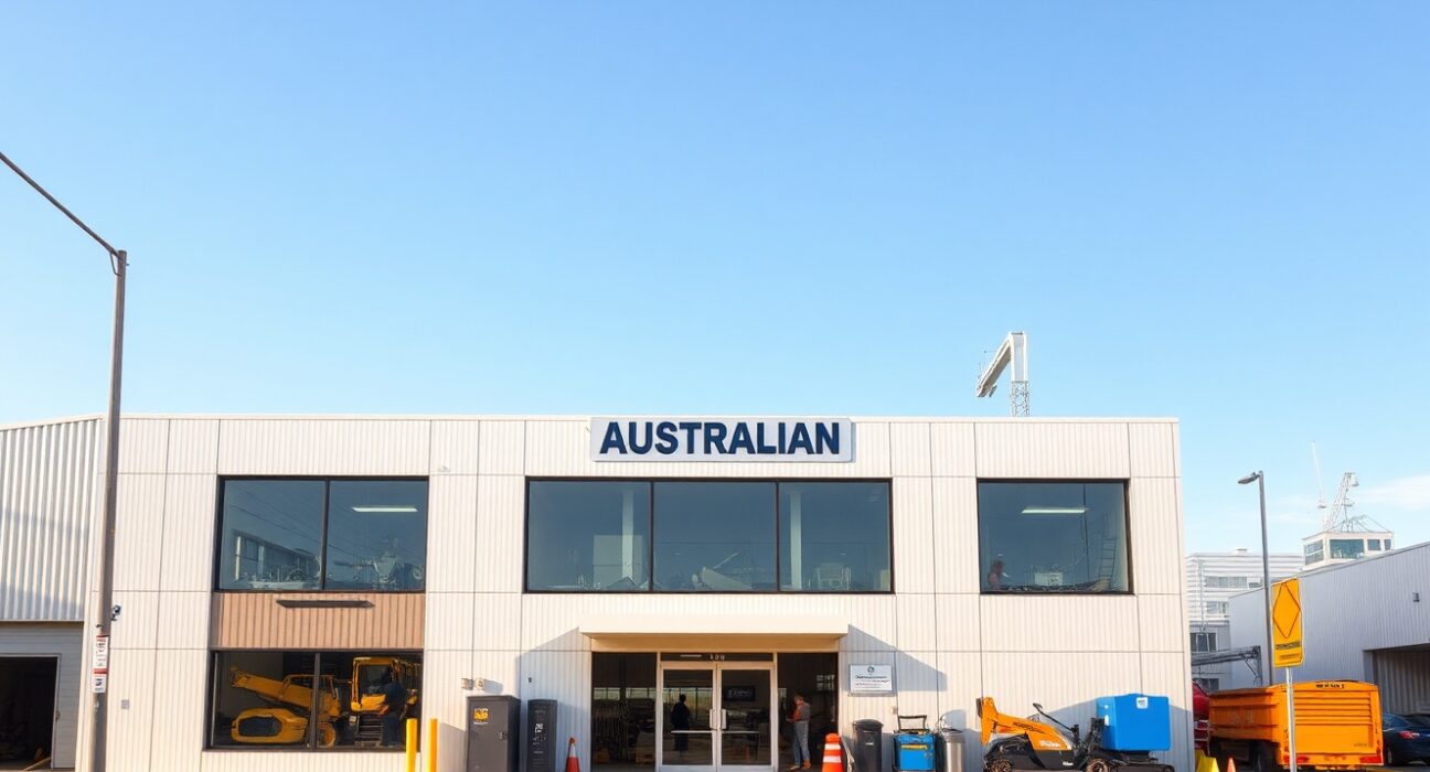 Interior of a modern Australian manufacturing factory with workers and machinery in operation