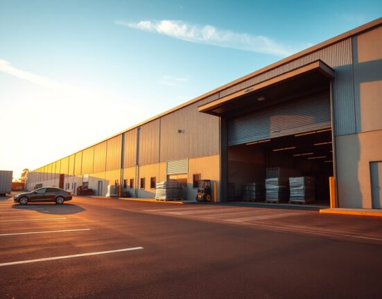 Exterior view of an Australian manufacturing facility during late afternoon, representing the industrial sector.