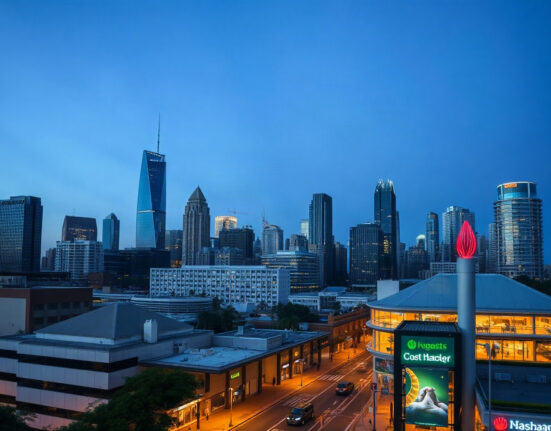 Australian financial district skyline at dusk, representing private sector credit trends
