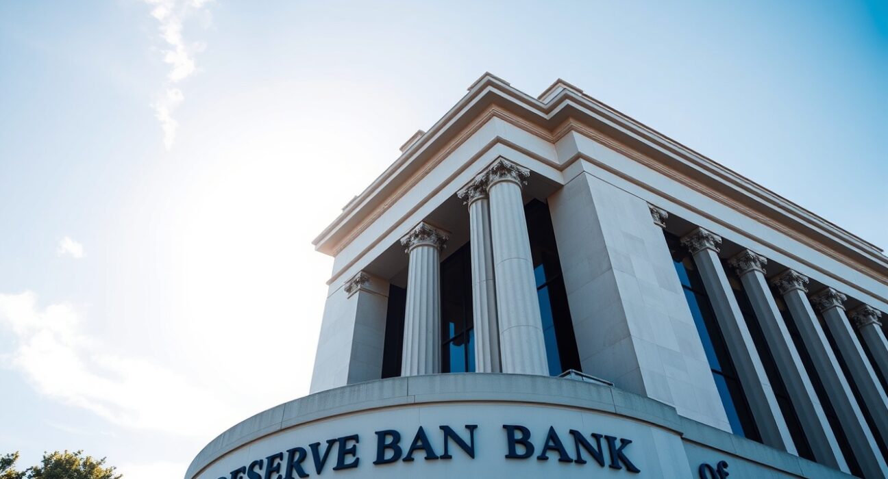 Reserve Bank of Australia building in Sydney under clear blue sky