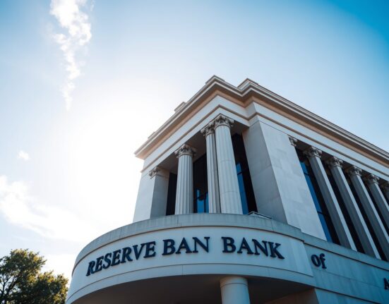 Reserve Bank of Australia building in Sydney under clear blue sky
