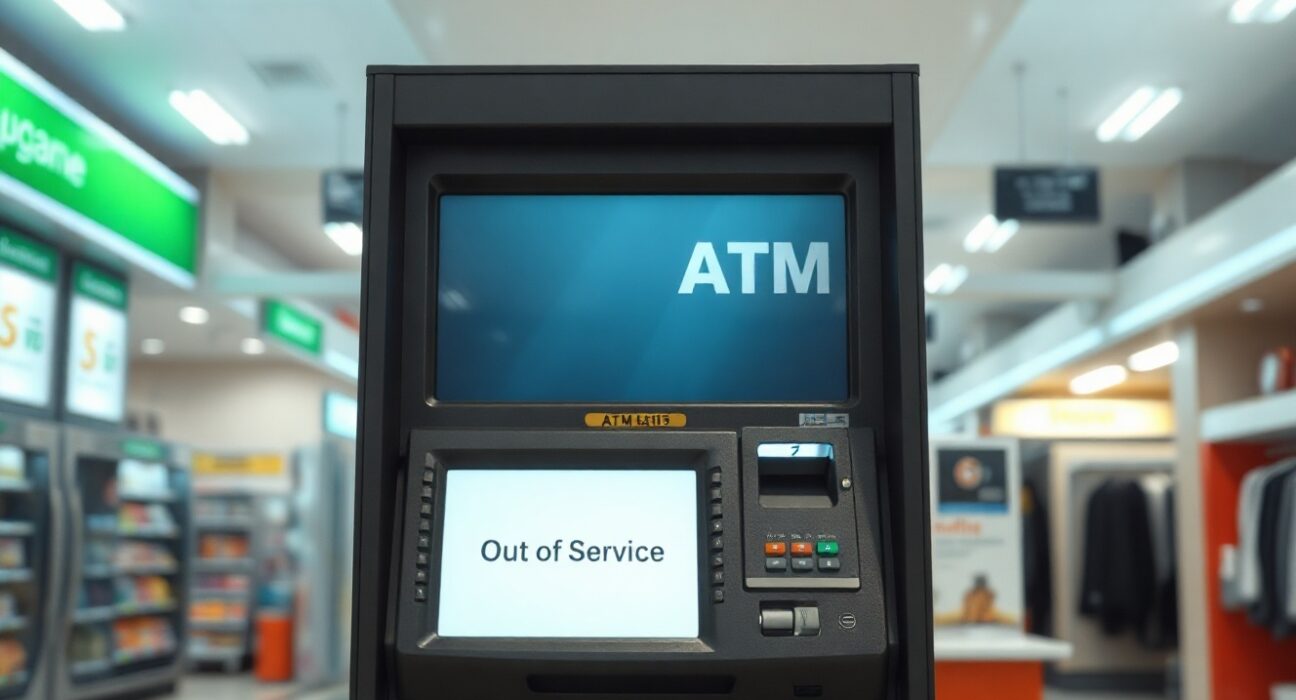 Cryptocurrency ATM in Australia with out-of-service sign