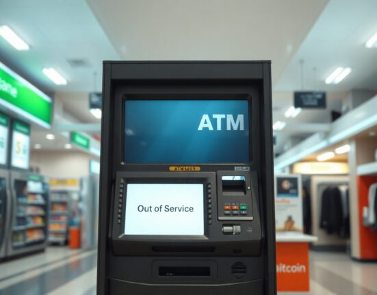 Cryptocurrency ATM in Australia with out-of-service sign
