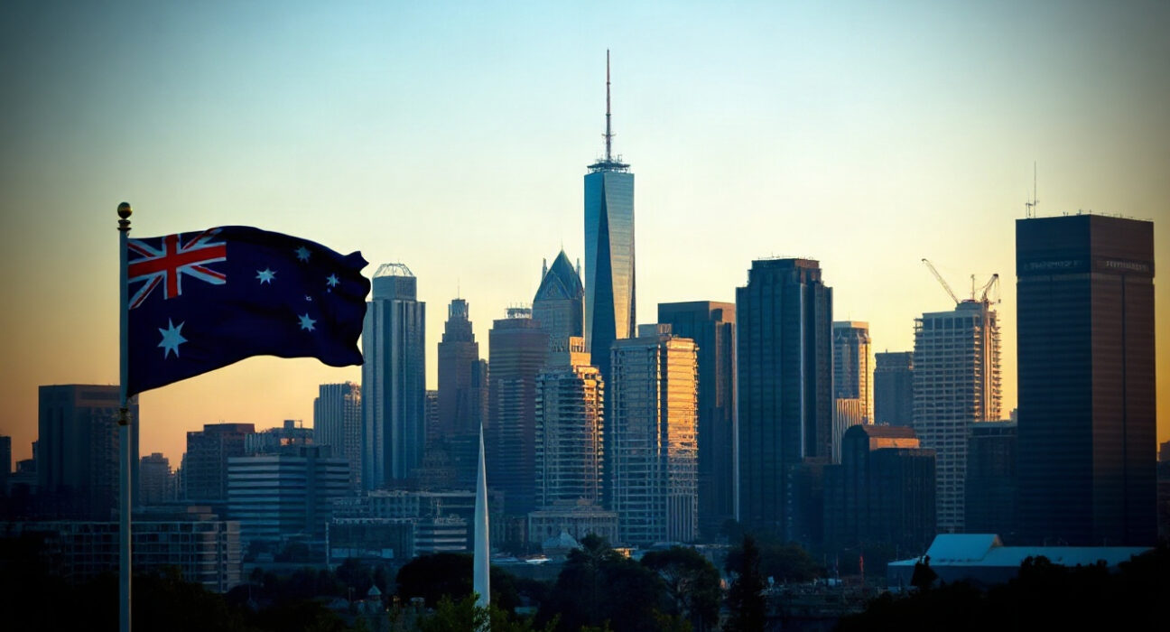 Melbourne skyline at dusk, representing Australia's economic activity and inflation trends