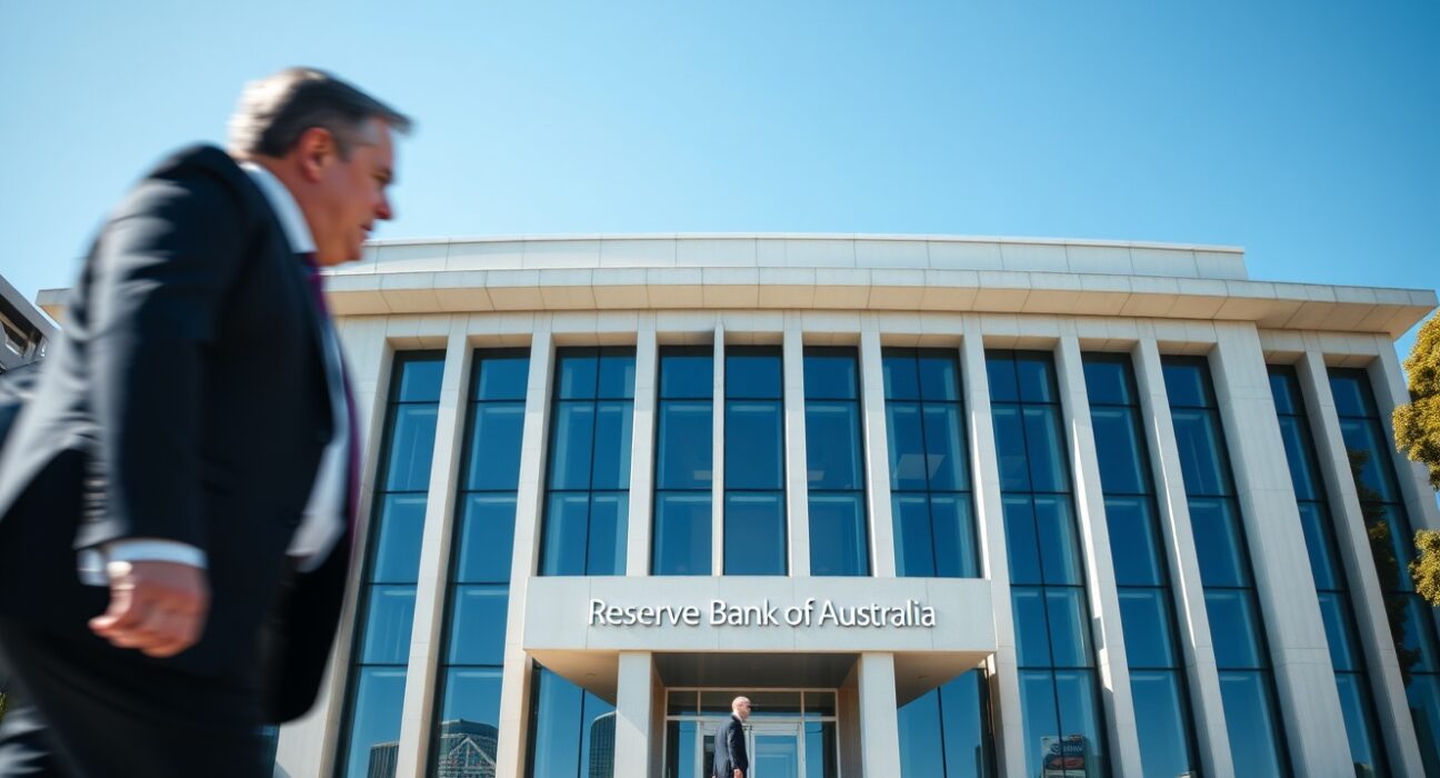 Reserve Bank of Australia building in Sydney on a sunny day, representing economic policy and inflation data.