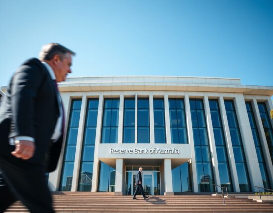 Reserve Bank of Australia building in Sydney on a sunny day, representing economic policy and inflation data.