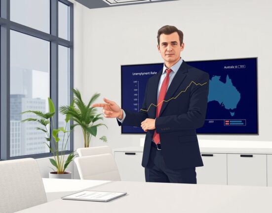 Analyst discusses the rising Australia unemployment rate shown on a data chart.