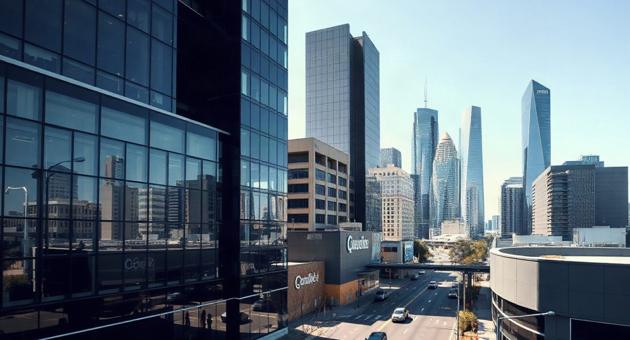 View of Australian city skyline with commercial buildings under clear daylight