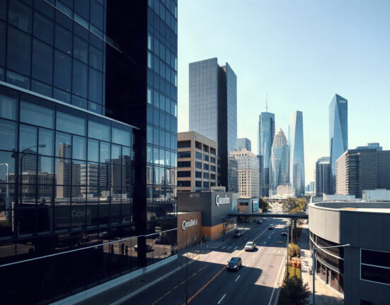 View of Australian city skyline with commercial buildings under clear daylight