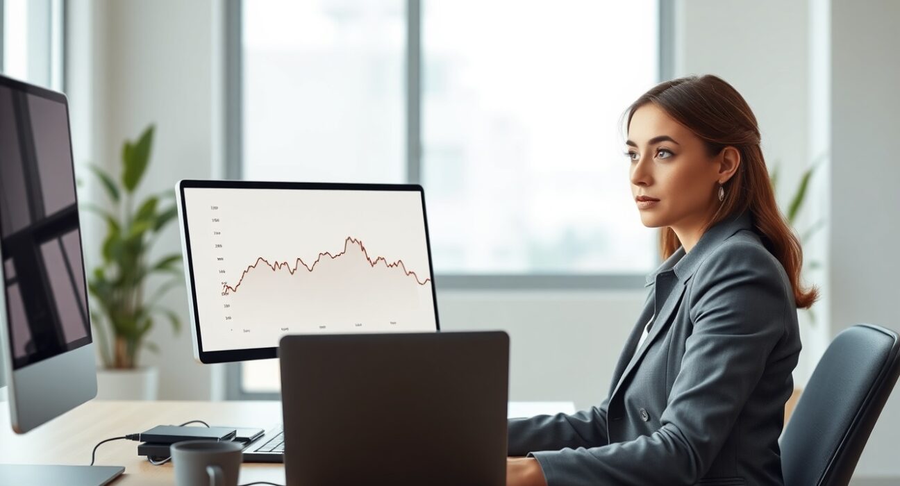 An economist analyzes Australia's steady 4.3% unemployment rate data on a digital screen.