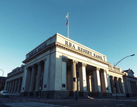 Reserve Bank of Australia building in Sydney on a sunny day, representing economic policy and financial markets.