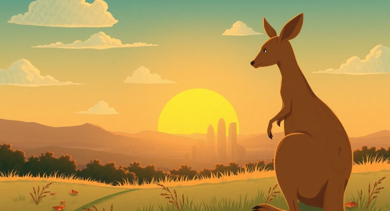 Symbolic Ghibli-style art representing Australia's economic policy shift affecting unemployment and inflation.