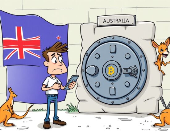 A frustrated Australian crypto user faces a symbolic banking barrier, highlighting the ongoing challenges in Australian crypto banking.