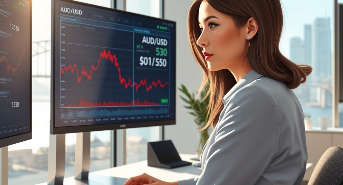 Financial analyst monitoring Australian Dollar exchange rates after RBA minutes release