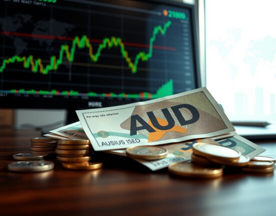 Australian Dollar currency and forex chart analysis showing market strength.