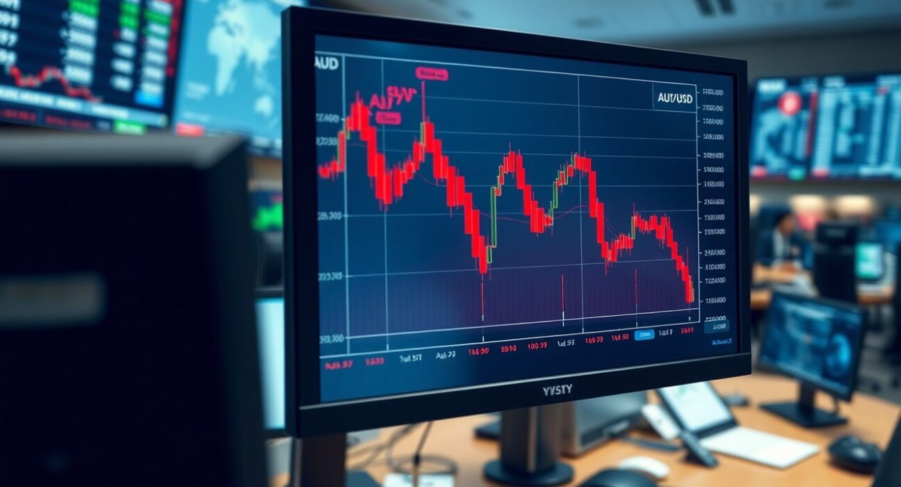 Chart showing the Australian dollar's sharp decline following Federal Reserve Chair Jerome Powell's inflation remarks.