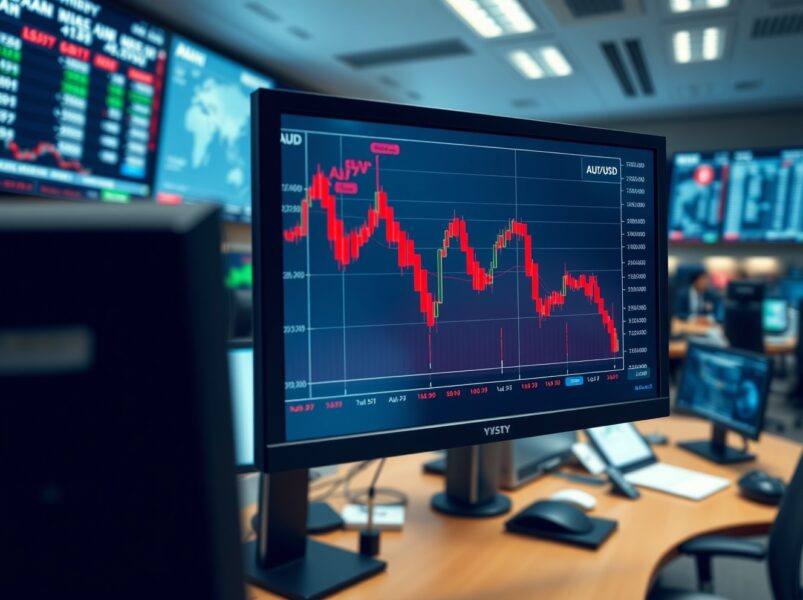 Chart showing the Australian dollar's sharp decline following Federal Reserve Chair Jerome Powell's inflation remarks.