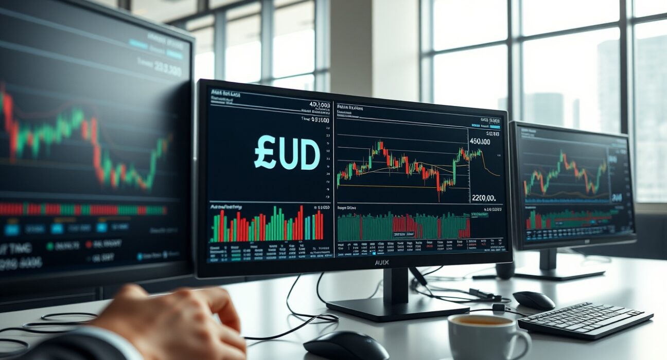 Forex trading desk in Sydney showing Australian dollar exchange rate charts