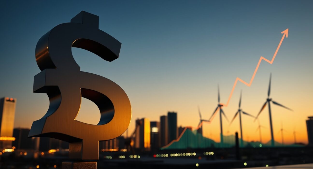 Australian Dollar symbol against energy market backdrop, representing AUD advances due to surging energy prices and RBA rate hike bets.