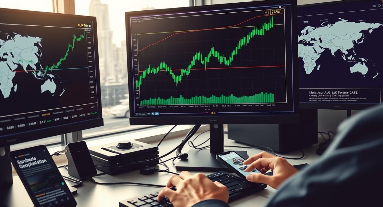 Australian Dollar trading charts show gains following Iran ceasefire extension and positive PMI data in early 2025.