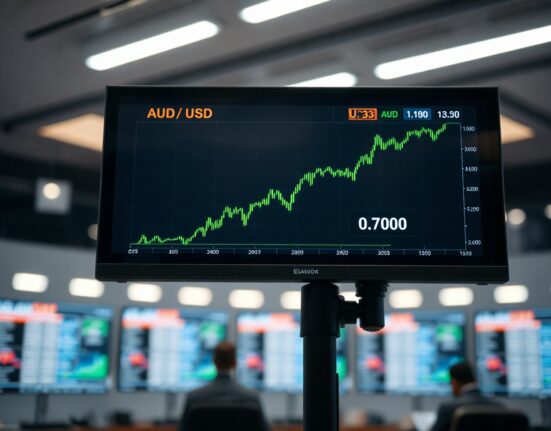 AUD/USD forex chart showing price above 0.7000 on a trading screen