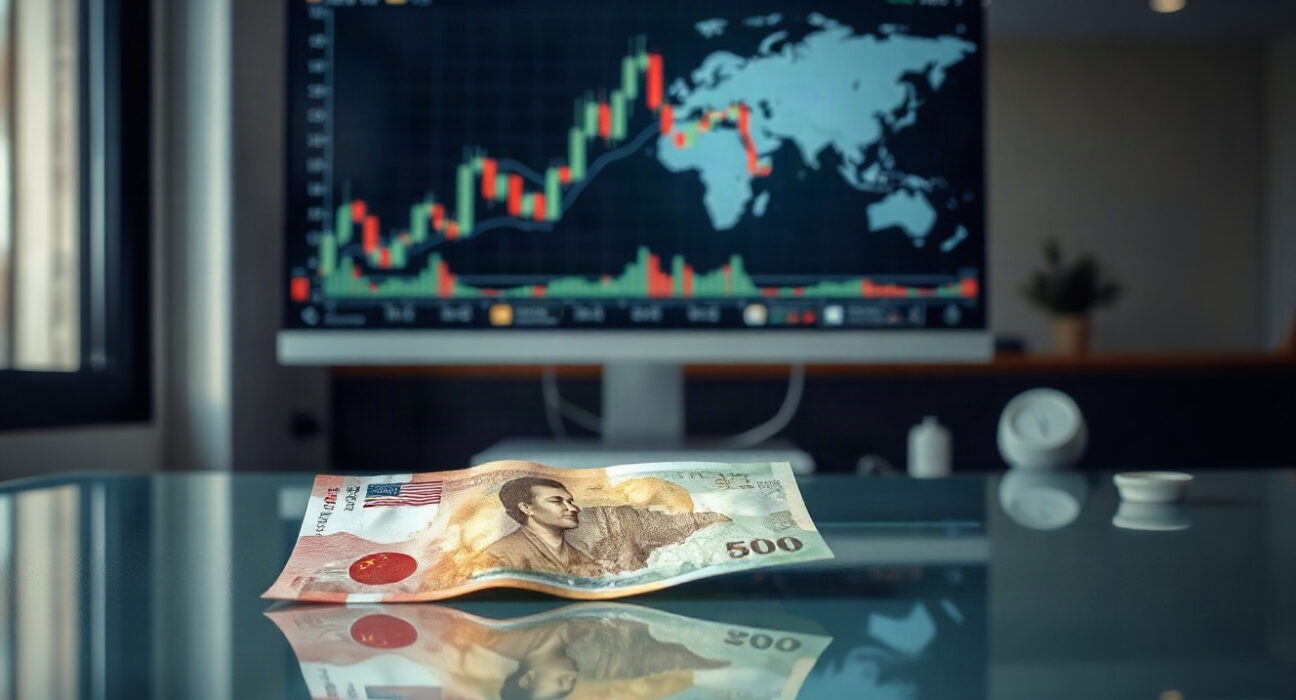 Australian Dollar and Chinese Yuan banknotes on a trading desk, symbolizing the AUD/CNY economic relationship.