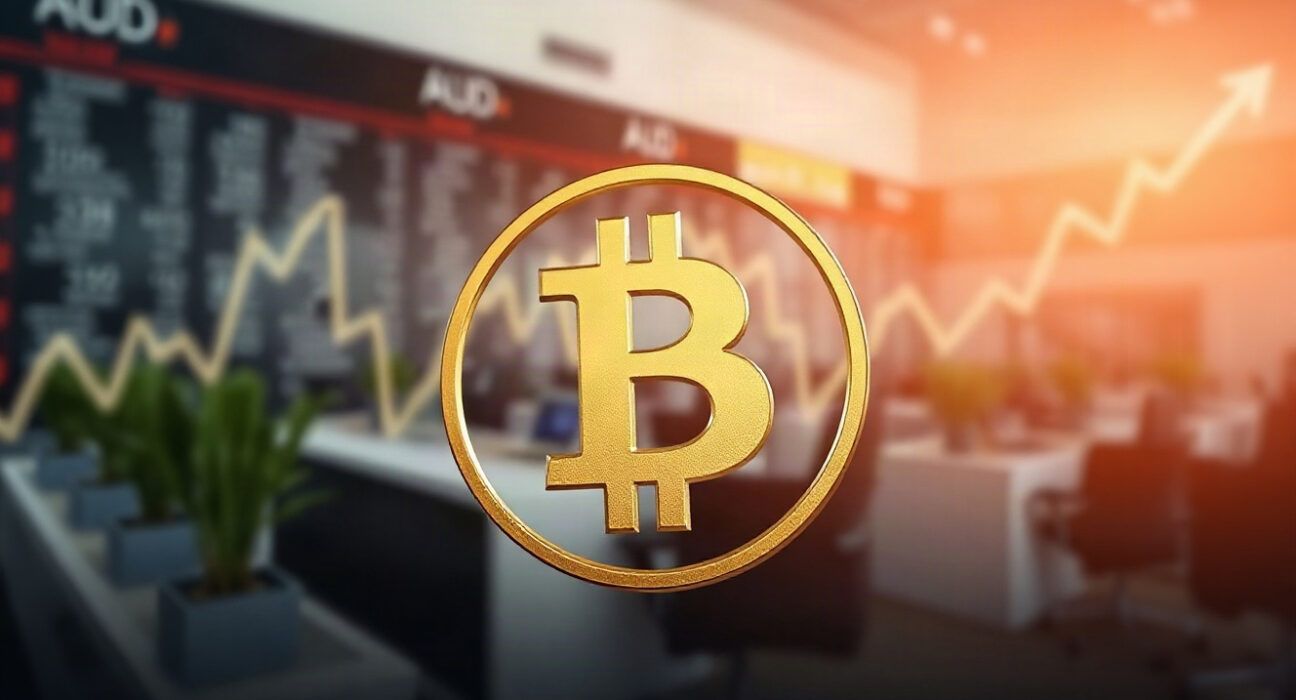 Australian Dollar currency symbol with a rising trend chart in the background, symbolizing market strength.