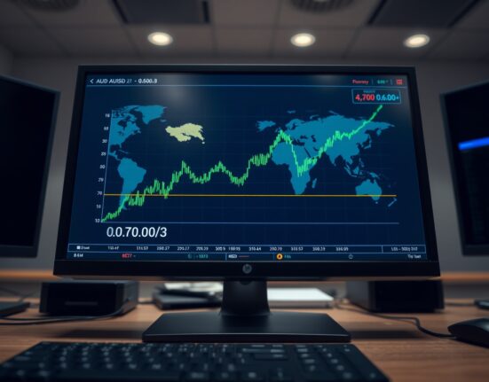 AUD/USD currency chart holding near 0.7000 amid Middle East geopolitical tensions affecting forex markets.