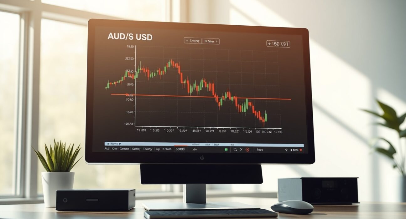 Analysis of the Australian Dollar's performance on a financial trading chart amid economic and geopolitical news.
