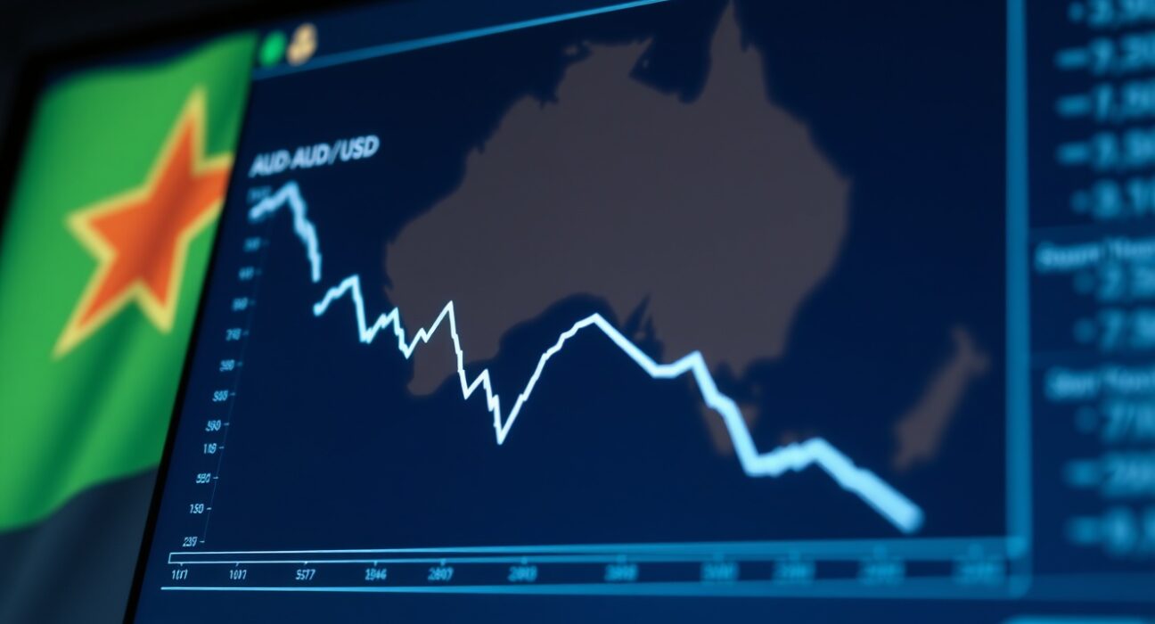 Australian Dollar AUD/USD chart declining due to Iran conflict risk-off sentiment.